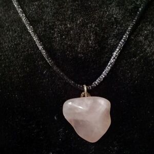 Rose Quartz & Black Nylon Cord Necklace